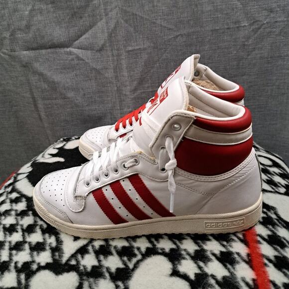 Size 10 Mens Adidas Top Ten High Hi-Top White With Scarlet Red